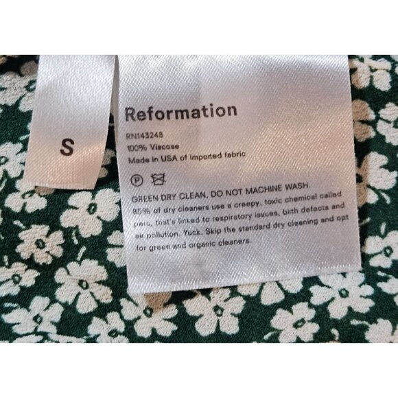 Reformation Green White Floral Wrap Dress Tie Sleeves Lightweight Women's Size S - Picture 9 of 15